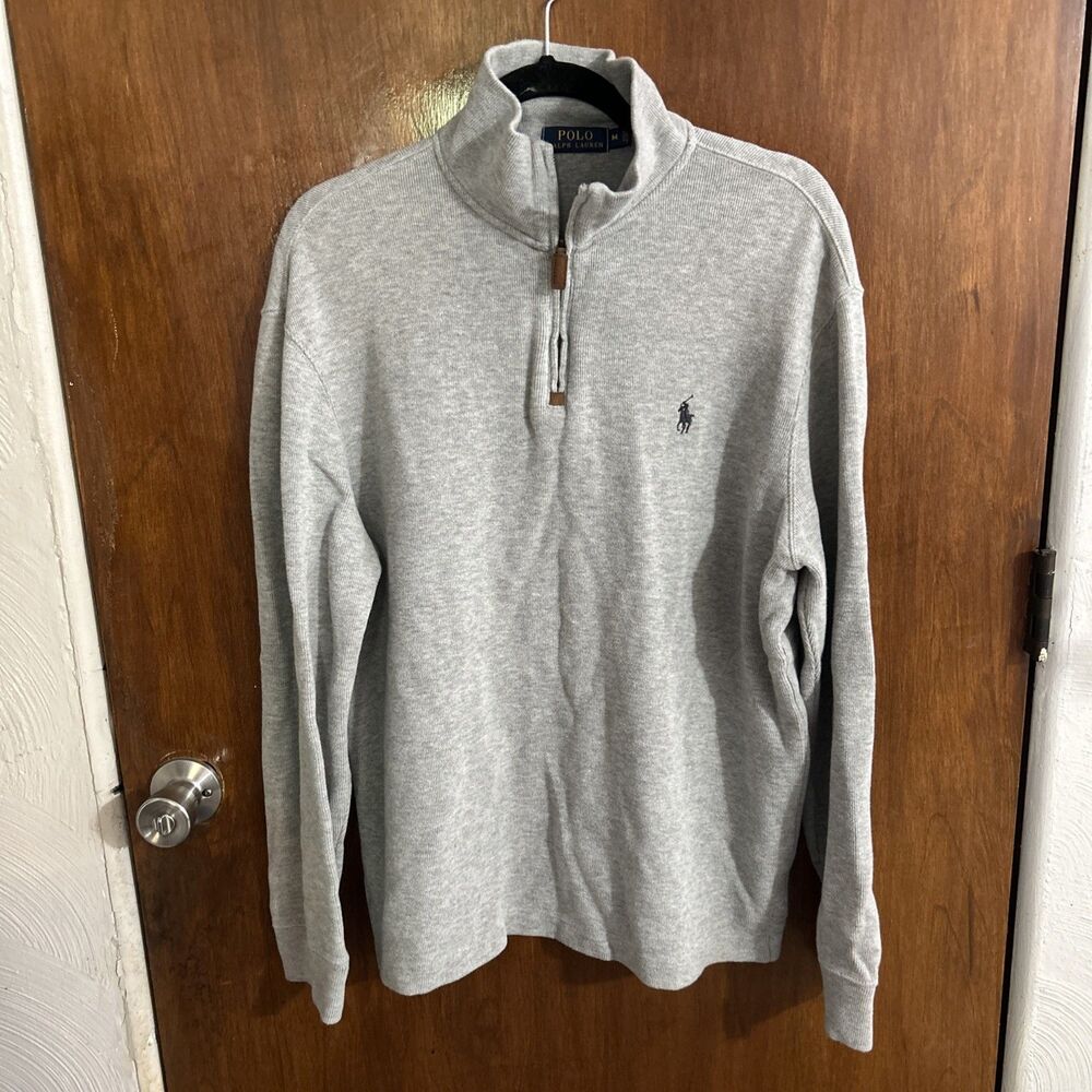 Polo Ralph Lauren Pullover Men M  Gray Estate Cotton Rib Knit 1/4 Zip